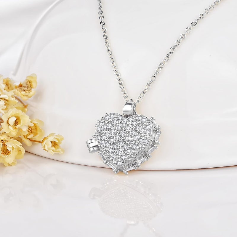YOUFENG Love Heart Locket Necklace that Holds Pictures Photo Locket Birthday Gifts - Image 2